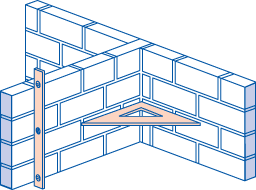 Walls should be plumbed and courses levelled by using lines and spirit levels